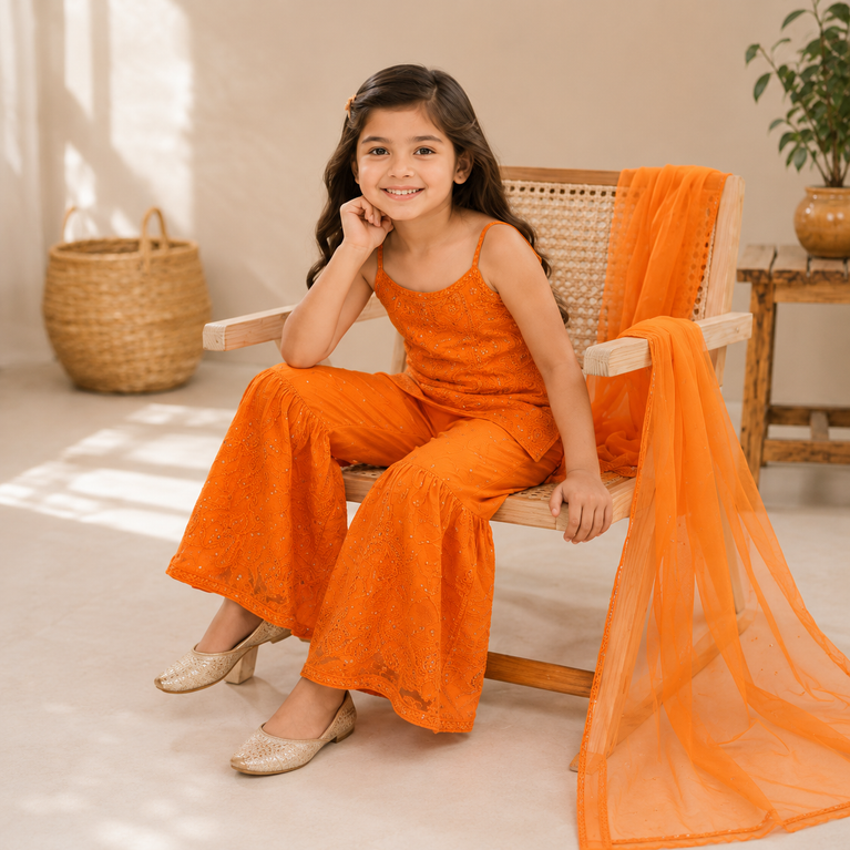 Embroidered Sharara Set with Soft Dupatta | Ethnic Party Wear | Festive Outfit for Kids