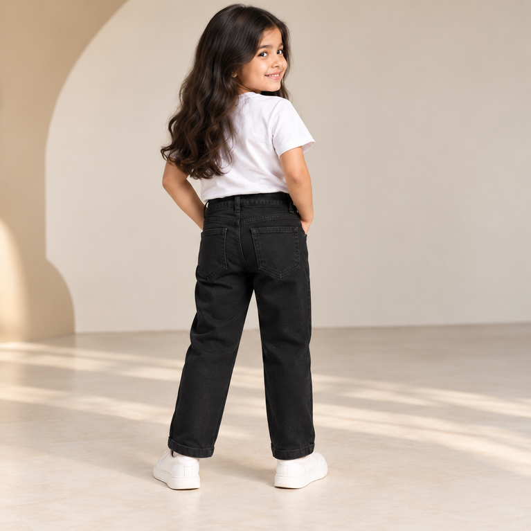 Black Denim Jeans | Straight Fit Kids Jeans
