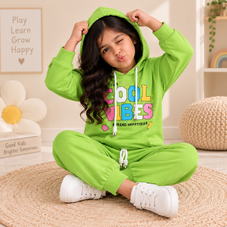 Green Cool Vibes Hoodie & Jogger Set | Kids Co-ord Set