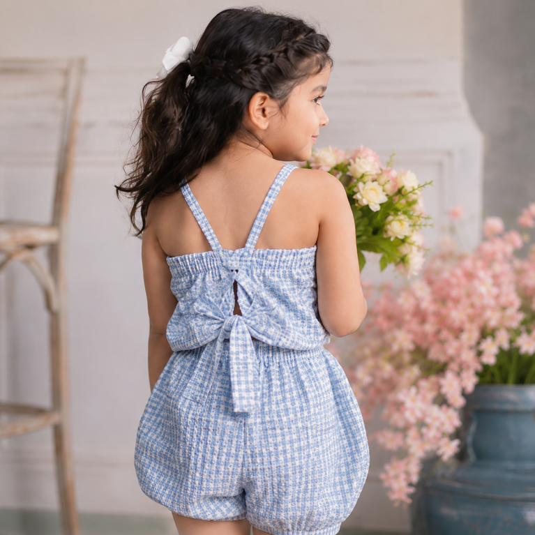 Sky Blue Smocked Crop Top & Elastic Waist Shorts Co-Ord Set