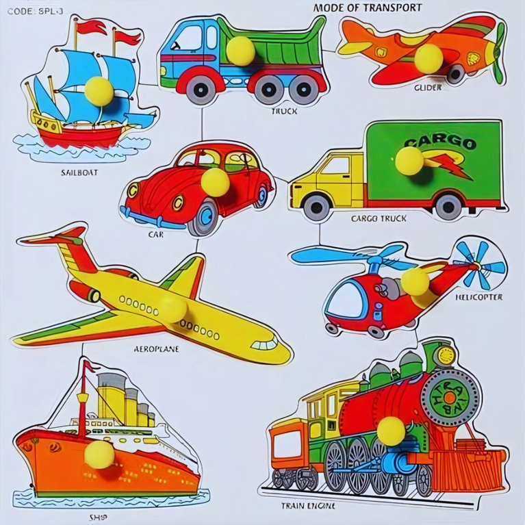 Little Genius- Wood Transport large with Big Knob (Multicolor)