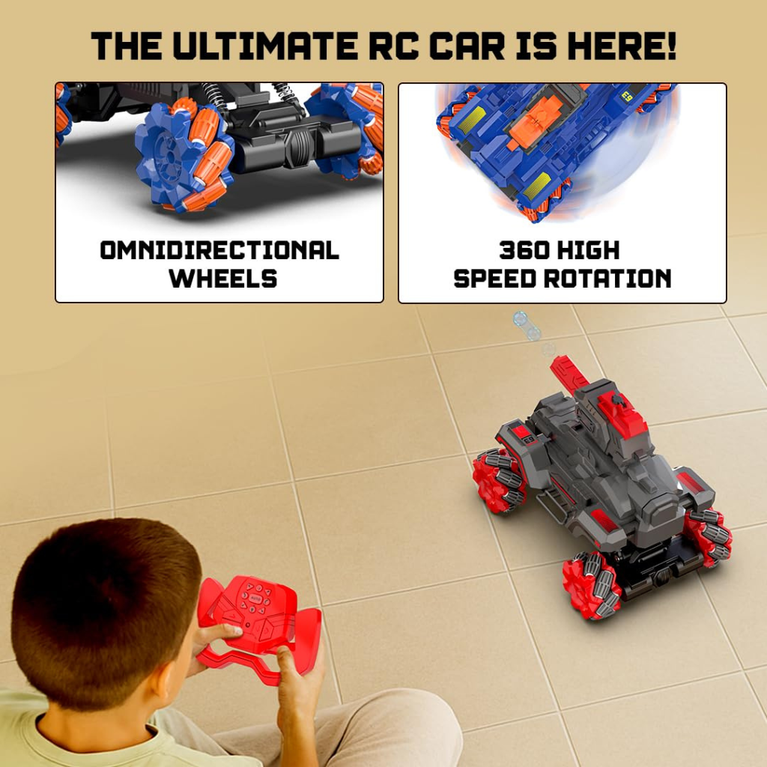 Mirana Drifter Tank Bullet Shooter 4WD 4x4 RC Car Toy for Kids - Remote & App Controlled Vehicle - 360 Rotation & Omnidirection Wheels - Type-C USB Rechargeable