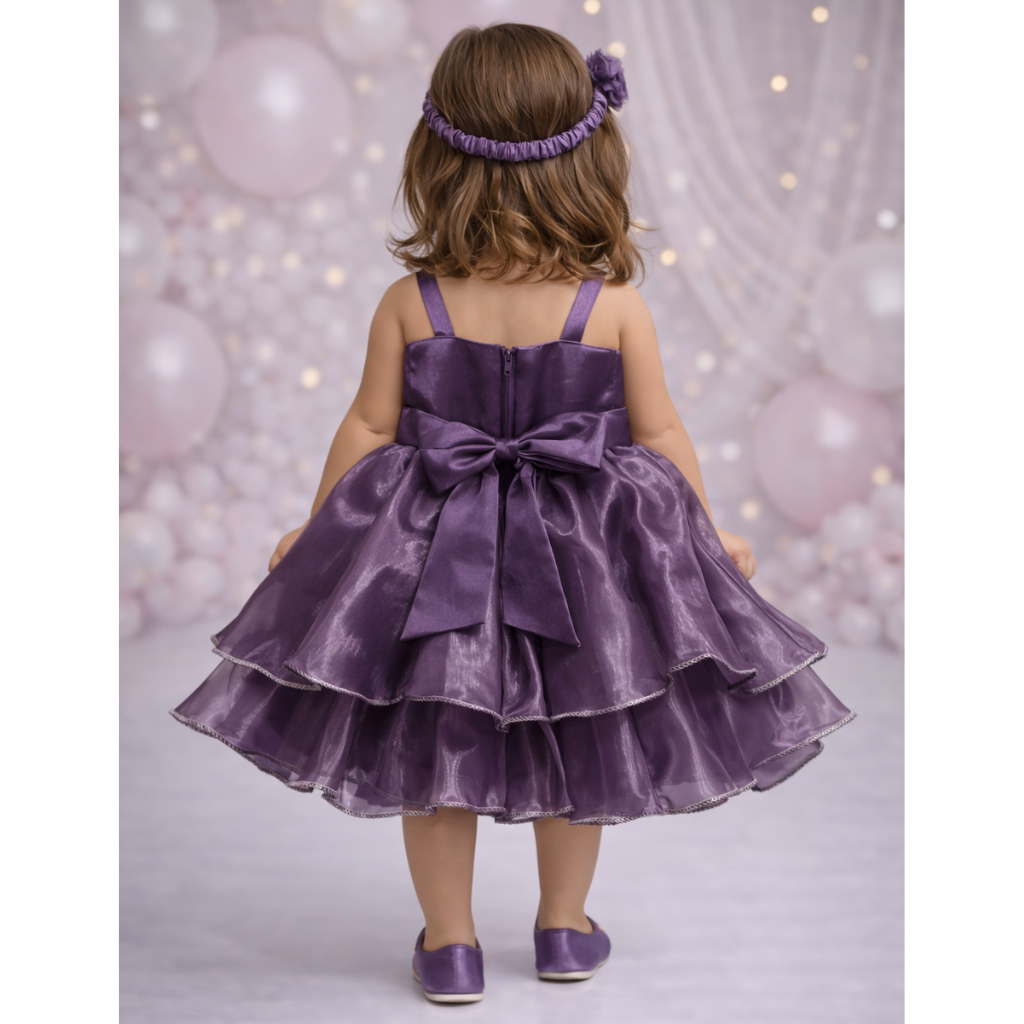 Toddler Girls' Sparkling Celebration Gown – Tiered Organza Princess Dress with Oversized Bow & Crystal Accents