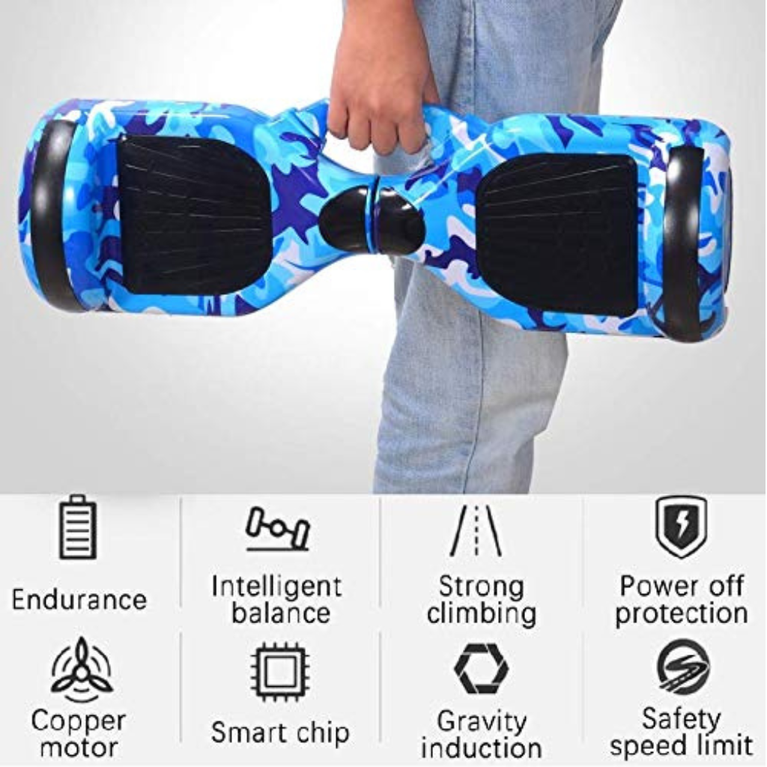Hoverboard India- Self-Balancing Electric Scooter 6.5 Inch Hoverboard for Adults and Kids with LED Light & Carry Handle (Military Blue)