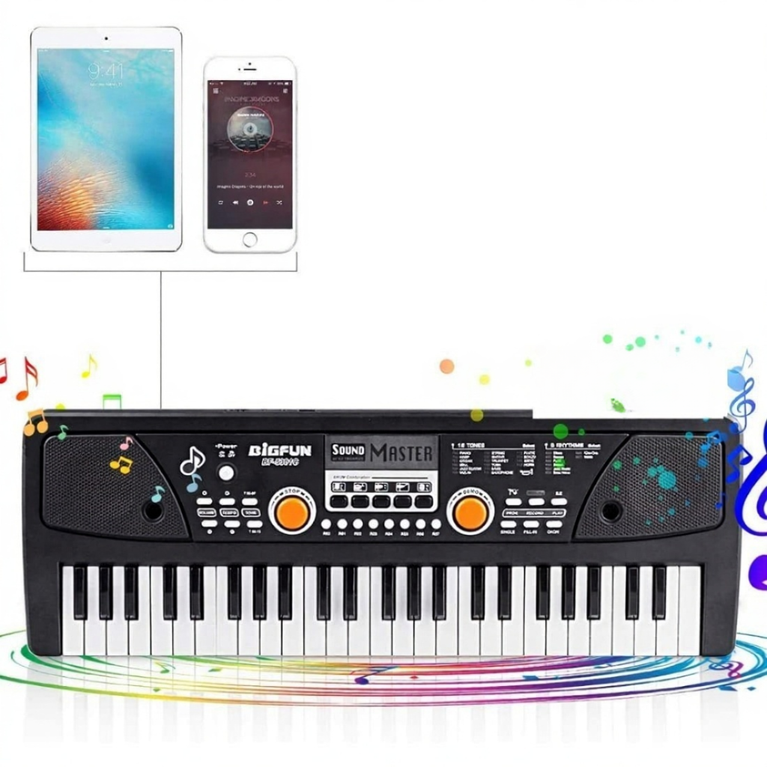 NINOS 49-Key Digital Piano Keyboard with Microphone – Portable Electronic Organ