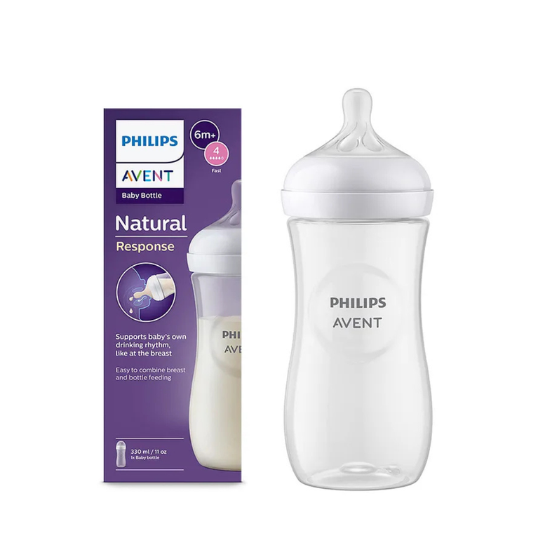Philips Avent-Natural Response 330 ml Baby Feeding Bottle | Uniquely Designed Nipple releases milk only when baby drinks | Pack of 1, (SCY906/01)