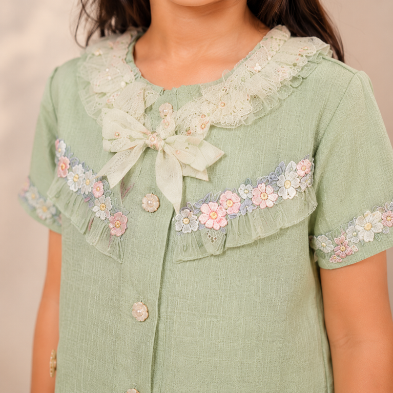 Elegant Sage Green Floral Co-ord Set for Girls