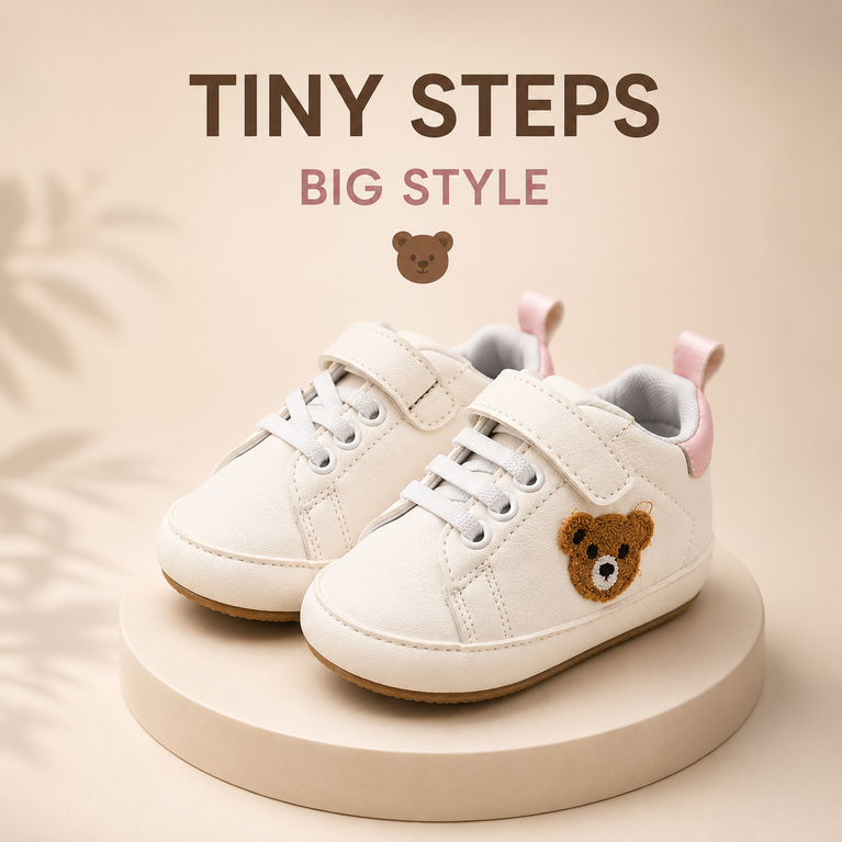 Tiny Steps Teddy Baby Sneakers – Soft Sole Velcro Walking Shoes for Infants & Toddlers