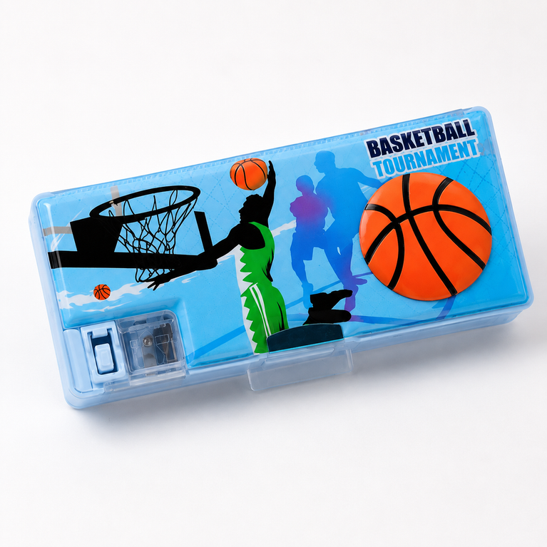 Basketball Pencil Box for Kids with Built-In Sharpener | Blue
