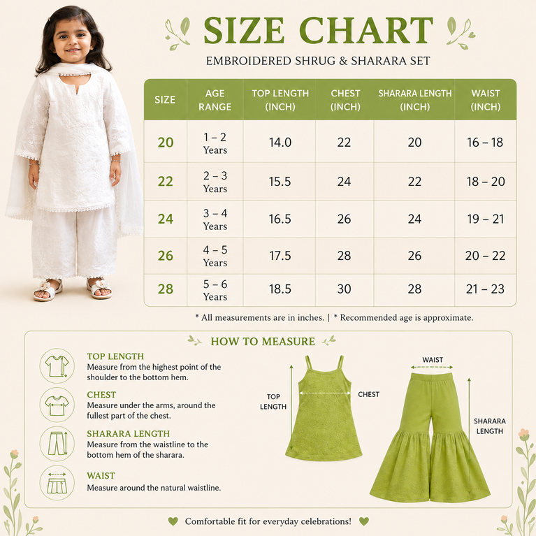 White Chikankari Embroidered Kurta Palazzo Set with Dupatta | Ethnic Wear for Kids