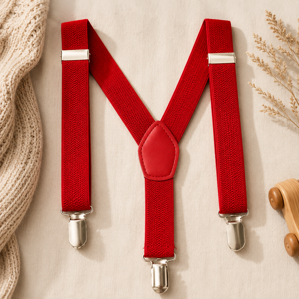 Premium Kids Adjustable Y-Back Suspenders – Classic Red Elastic Braces for Boys & Girls