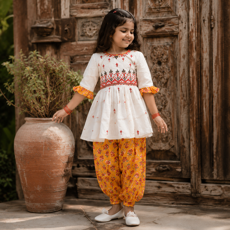 Krazy Girls Embroidery and Mirror work with Floral Printed  Pure Cotton Kurta with Salwar Set