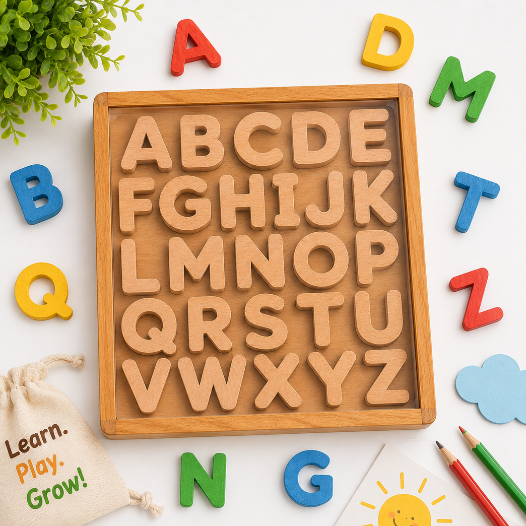 Wooden English Alphabet Puzzle Board for Kids | Montessori ABC Letter Learning Educational Toy