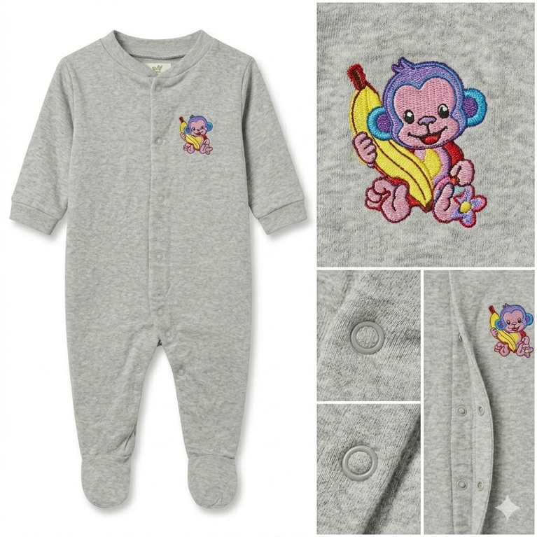 Ninos Worlds Interlock Knit Full Sleeves Footed Sleep Suits With Print & Patch Pack of 3 - Multicolor