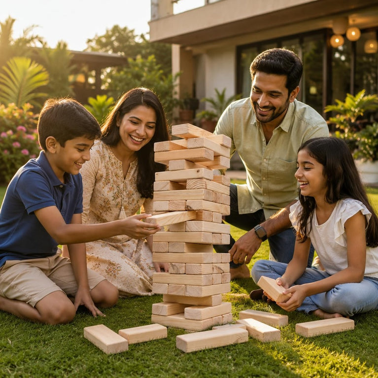 Giant Wooden Tumbling Tower Game – 54 Premium Solid Wood Blocks for Kids & Family