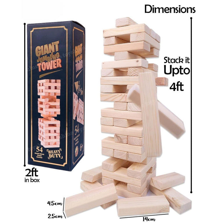 Giant Wooden Tumbling Tower Game – 54 Premium Solid Wood Blocks for Kids & Family