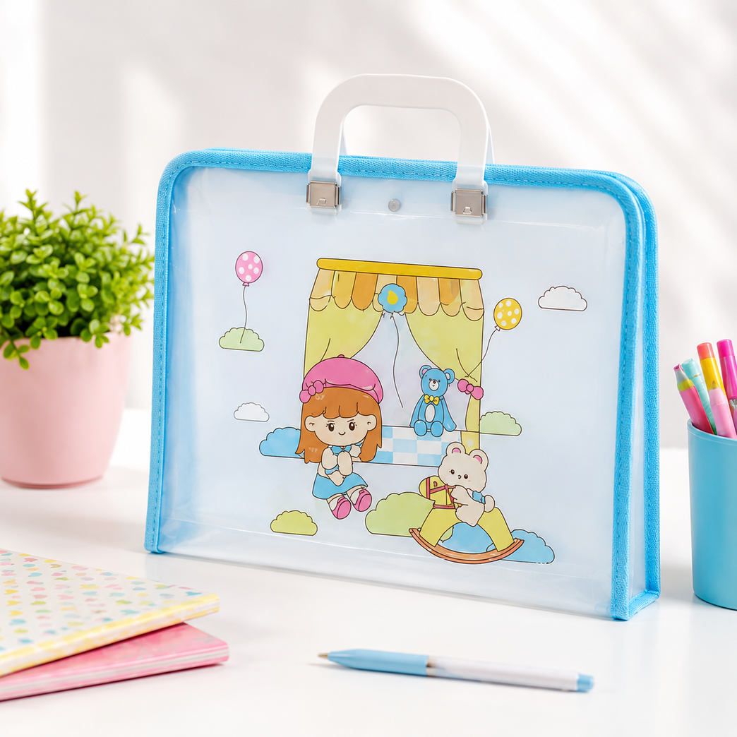 Plastic Document Carry Folder with Handle | A4 Expanding File Bag | Waterproof Portable Art School Organizer