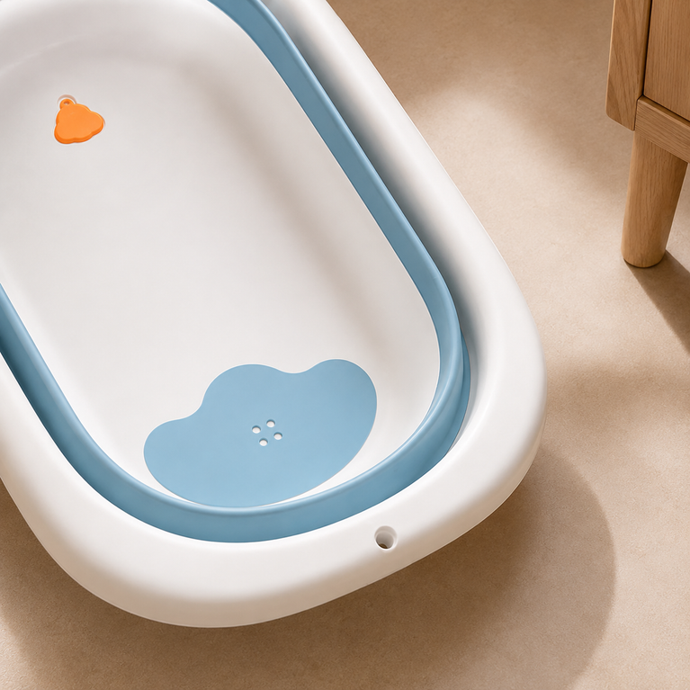 Premium Foldable Baby Bath Tub with Temperature Sensor & Soft Cushion Support | Portable Non-Toxic Infant Bathtub for Newborns & Toddlers (0–24 Months) | Space-Saving Baby Bathing Tub