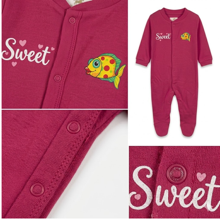 Ninos Worlds Interlock Knit Full Sleeves Footed Sleep Suits With Print & Patch Pack of 3 - Multicolor