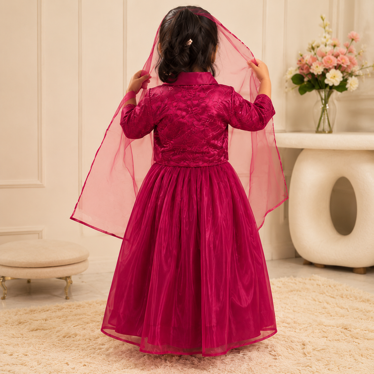 Fuchsia Pink Party Wear Lehenga Choli with Jacket & Net Dupatta | Designer Princess Outfit