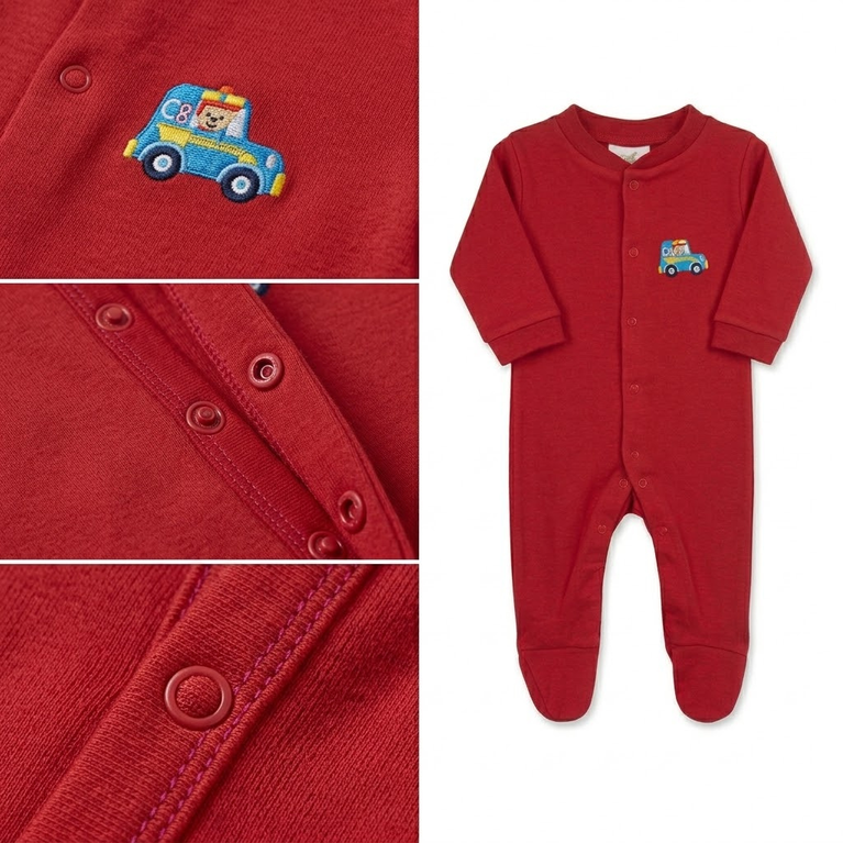 Ninos Worlds Interlock Knit Full Sleeves Footed Sleep Suits With Print & Patch Pack of 3 - Multicolor