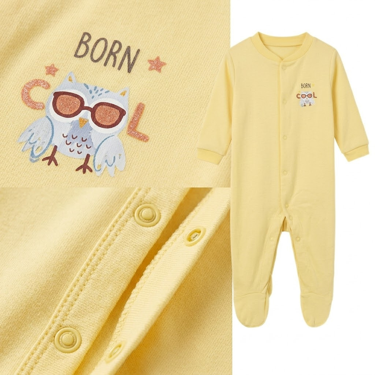 Ninos Worlds Interlock Knit Full Sleeves Footed Sleep Suits With Print & Patch Pack of 3 - Multicolor
