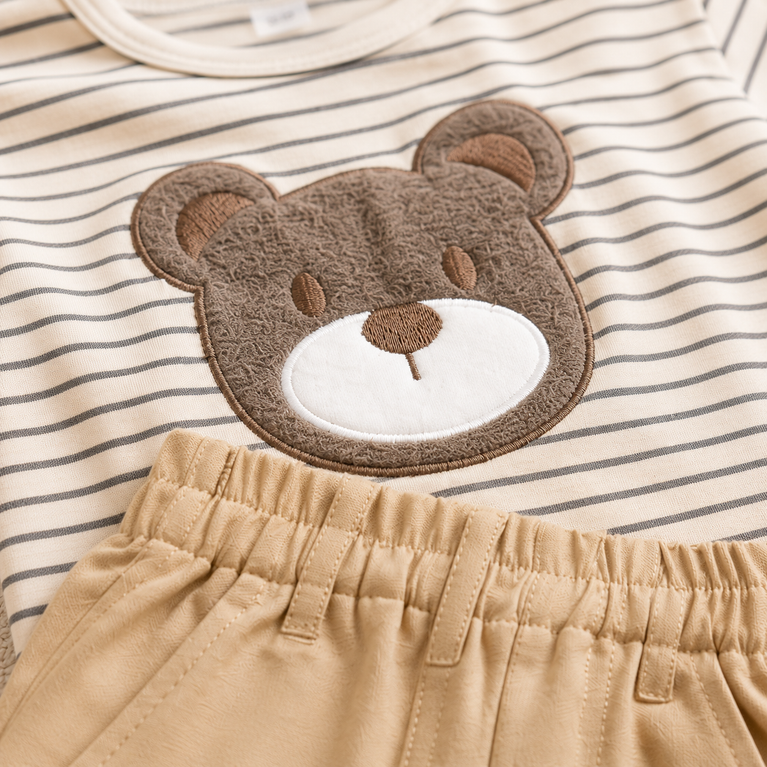 Bear Print Newborn Baby Clothing Set for Boys & Girls – Striped Cotton T-Shirt & Shorts Co-ord Set | Soft Summer Outfit for Infants