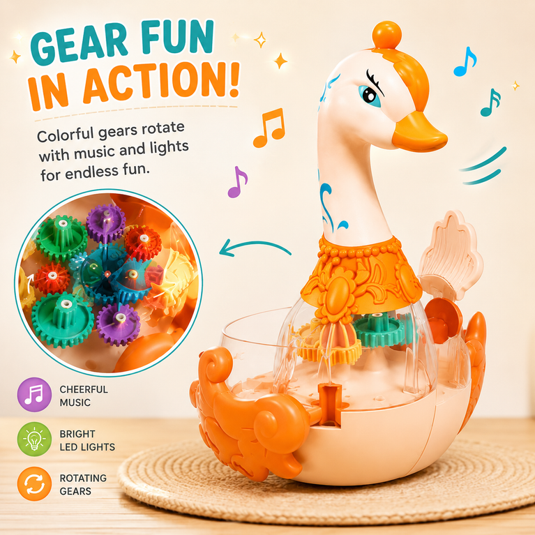 Gear Swan Musical Light & Gear Rotation Toy with Universal Wheel for Kids