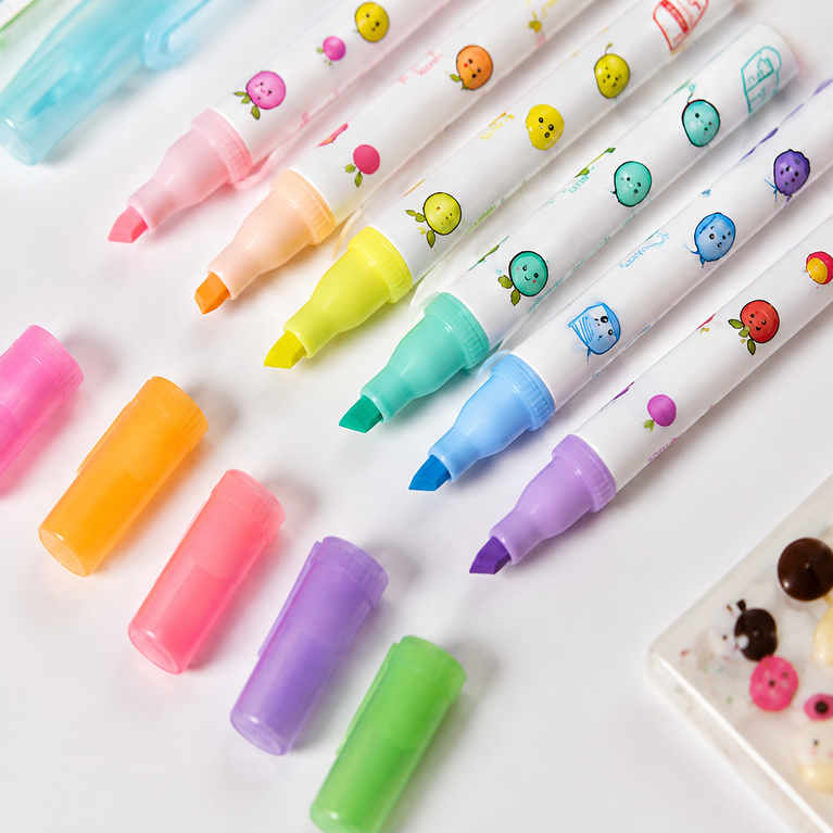 Fruity Milky Pastel Highlighter Set – 6 Colours | Cute Kids Stationery