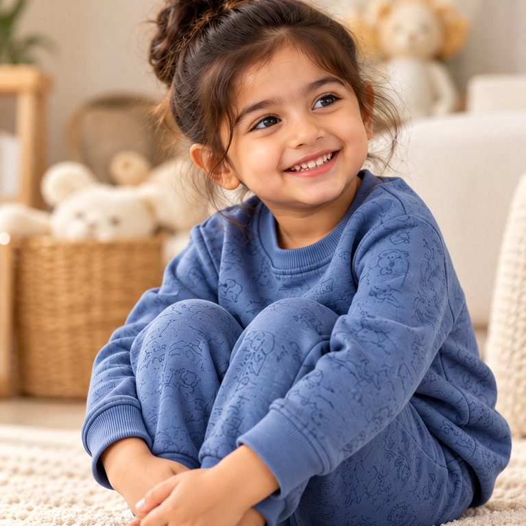 Blue Animal Print Sweatshirt & Jogger Set for Kids | Cute & Comfortable Winter Outfit | 12-18 Months