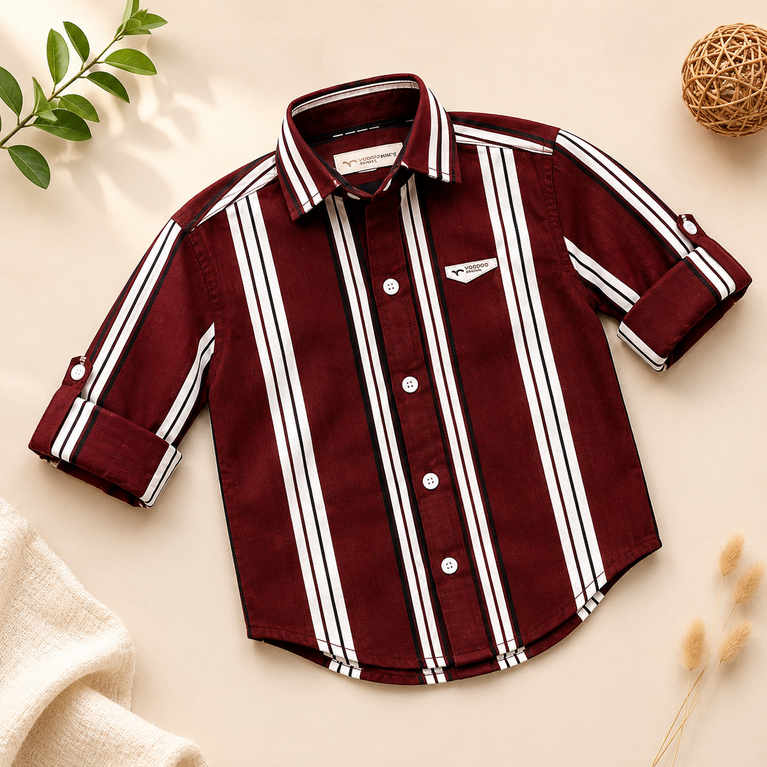 Boys  Vertical Stripe Cotton Shirt – Full Sleeves Smart Casual Shirt for Kids