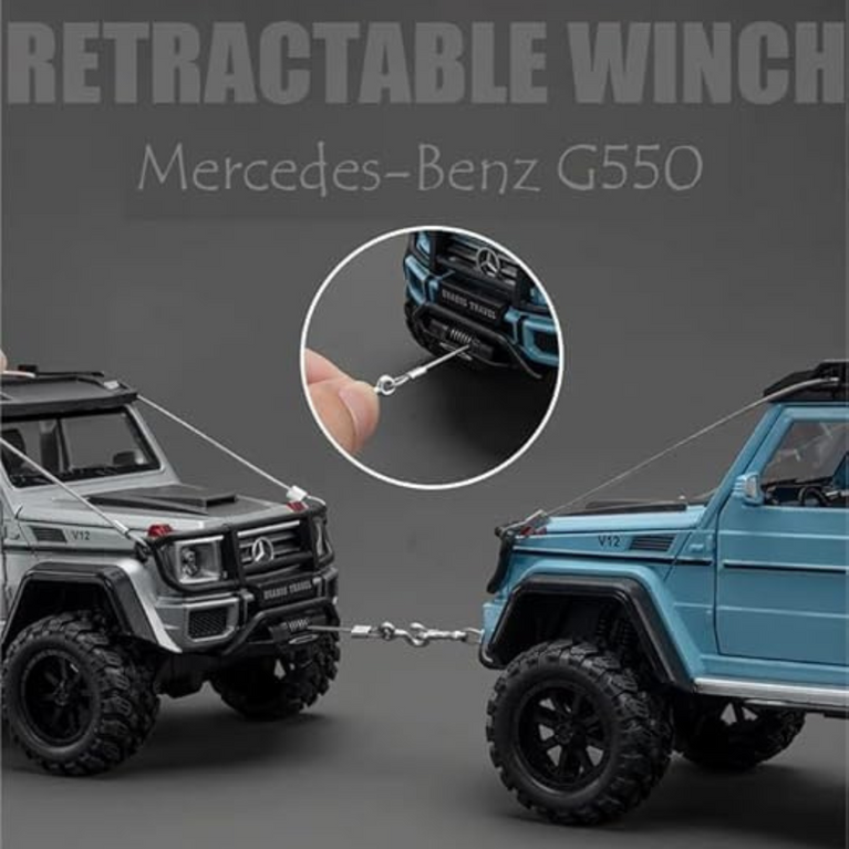 Nino's Mercedes-Benz Brabus 4x4 Diecast Car, 1:24 Scale, Pull Back with Lights & Sound (Blue & Black)