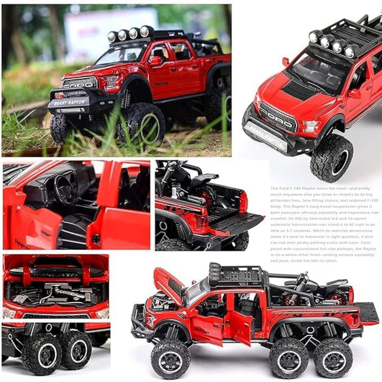 Nino's F150 Raptor 1:24 Diecast Truck with Bike, Lights & Sound (Black/Red)
