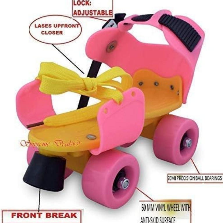 Ninos Adjustable Kids Roller Skates with Front Brake (Green, Orange, Pink Age 4-12)