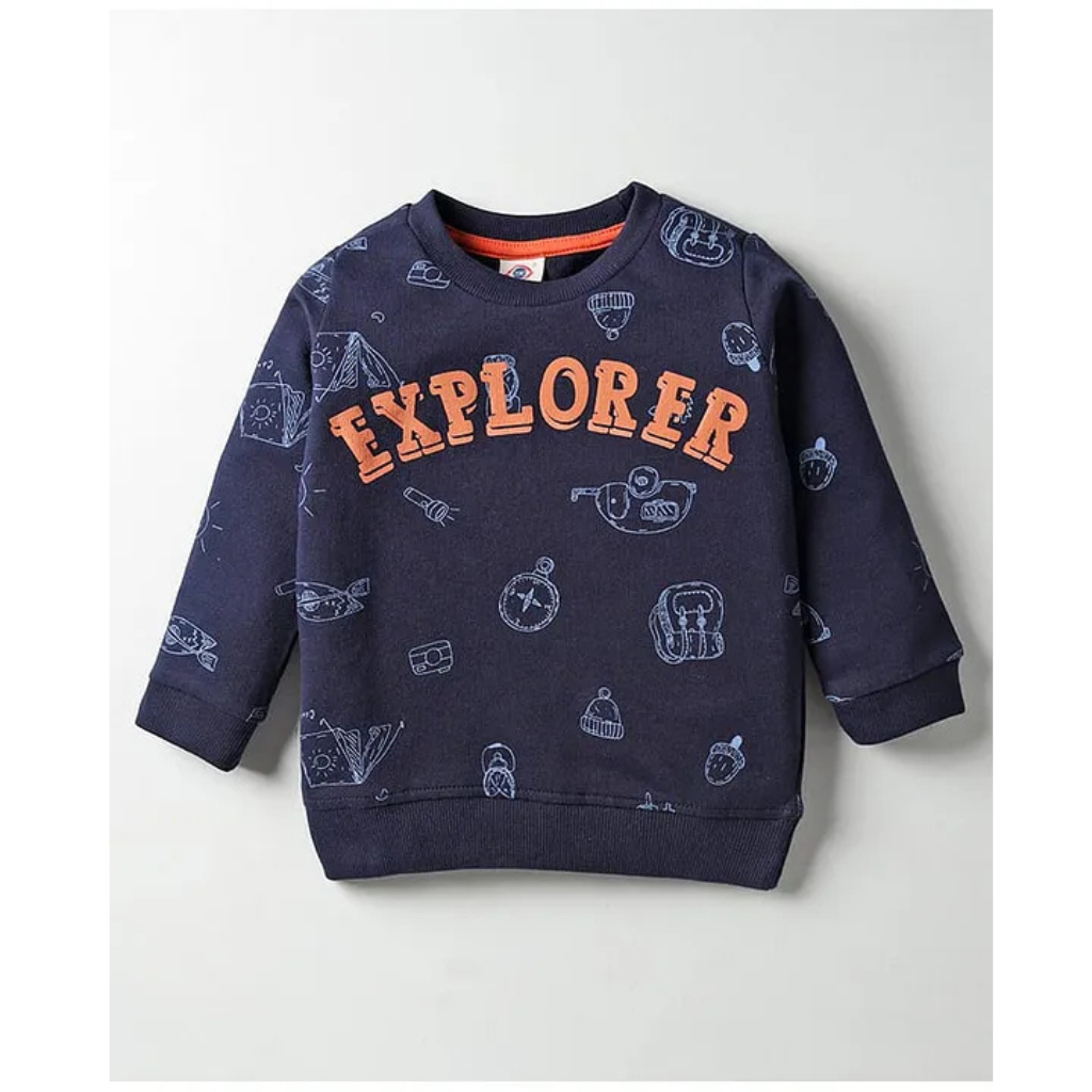 Zero Looper Knit Full Sleeves Co-ords T-Shirt & Lounge Pant Set with Explorer Print