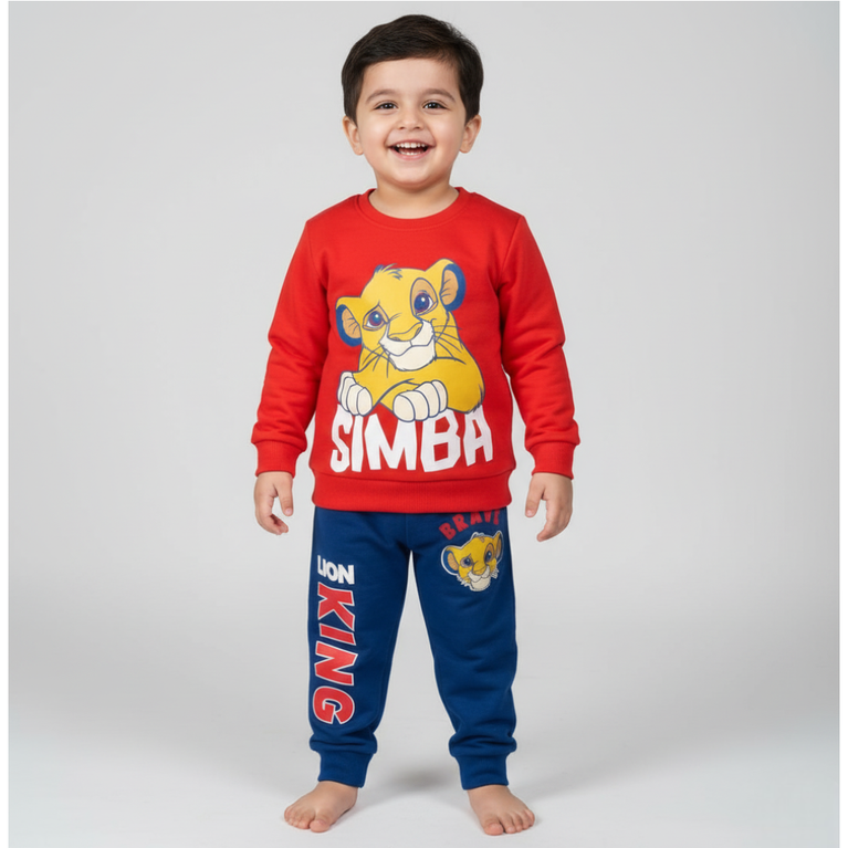 Cucumber-Fleece Knit Full Sleeves Co-Ord Winter Wear T-Shirt & Joggers Set with The Lion King Simba Print