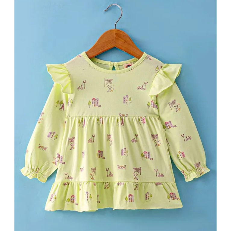 Zero Sinker Knit Full Sleeves Floral Printed Frock with Frill Detailing