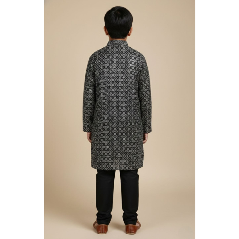 Ninos Kids Wooven Full Sleeve Kurta Pajama Set With Embroidery Boys Ethnic Wear Traditional Festive Outfit