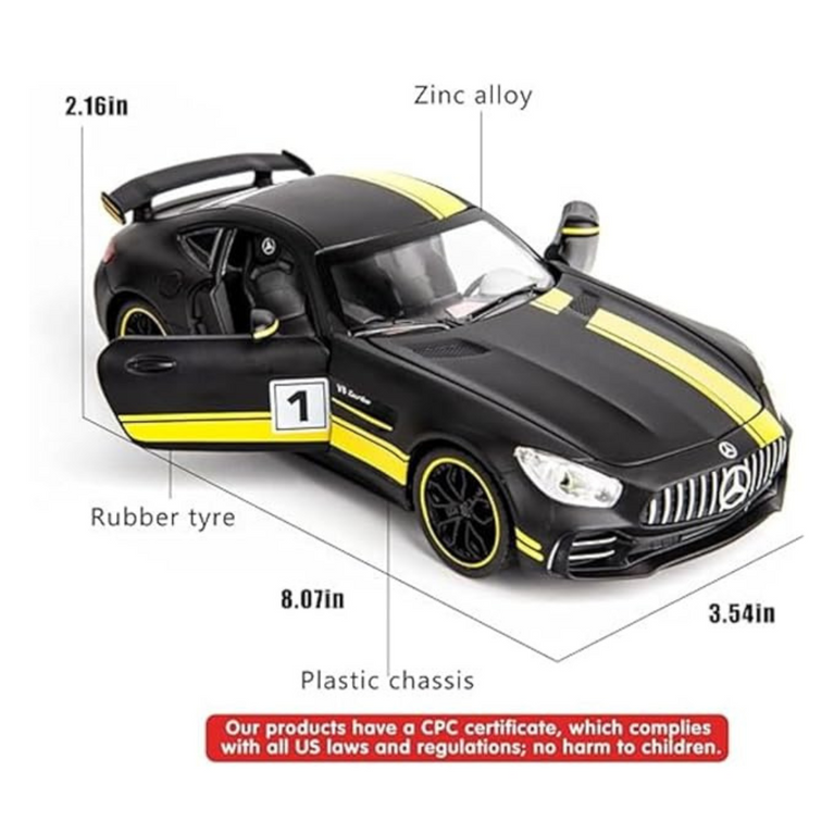 Nino's Die-Cast Mercedes Benz GTR Toy Car with Pull Back Action, Lights & Sound (White/Black)