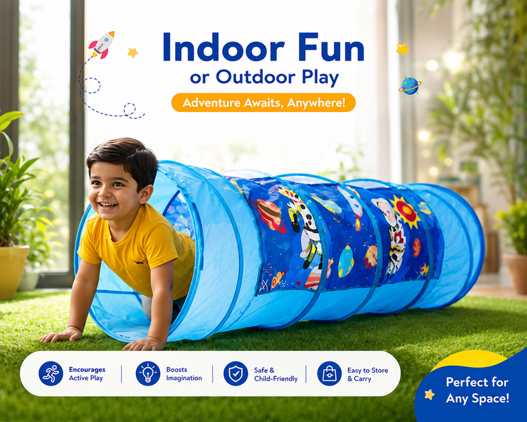Kids Space Pop-Up Crawl Tunnel | Foldable Play Tunnel for Toddlers & Kids | Indoor & Outdoor Adventure Toy | 182.5 x 54 cm