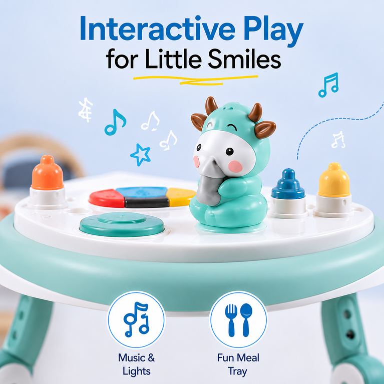 Premium 2-in-1 Baby Walker & Rocker with Music Tray, Adjustable Height & Interactive Play Panel