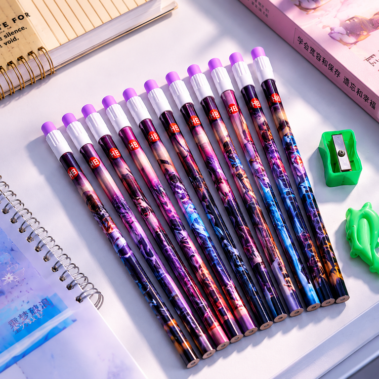 Anime Warrior 12 PCS HB Pencil Set with Sharpener & Eraser for Kids | Premium Smooth Writing School Stationery Kit