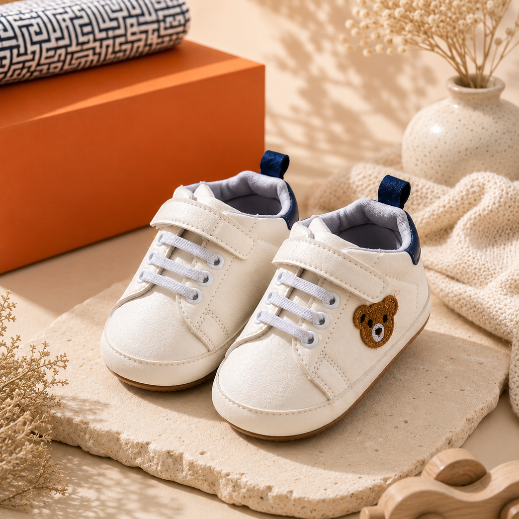 Tiny Steps Teddy Baby Sneakers – Soft Sole Velcro Walking Shoes for Infants & Toddlers