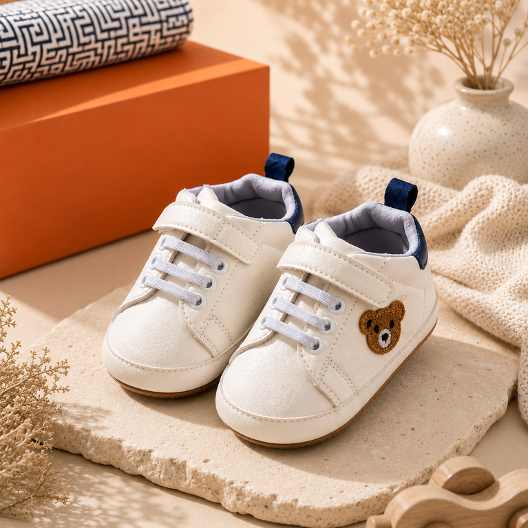 Tiny Steps Teddy Baby Sneakers – Soft Sole Velcro Walking Shoes for Infants & Toddlers