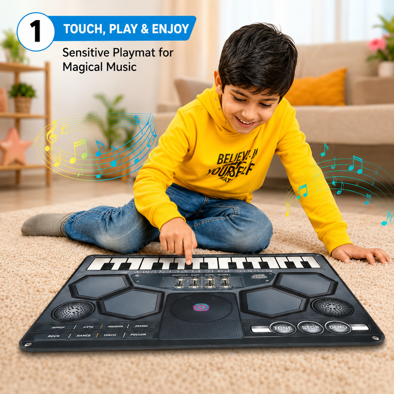 Musical Piano Playmat with Microphone | Touch-Sensitive Music Mat | Electronic Keyboard & Drum Play Mat