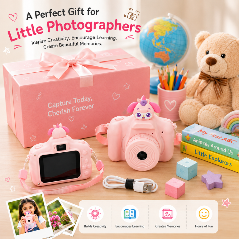 Kids Photo-Talking Digital Camera with Voice Recording & Story Playback – Cute Cartoon Children's Camera Toy