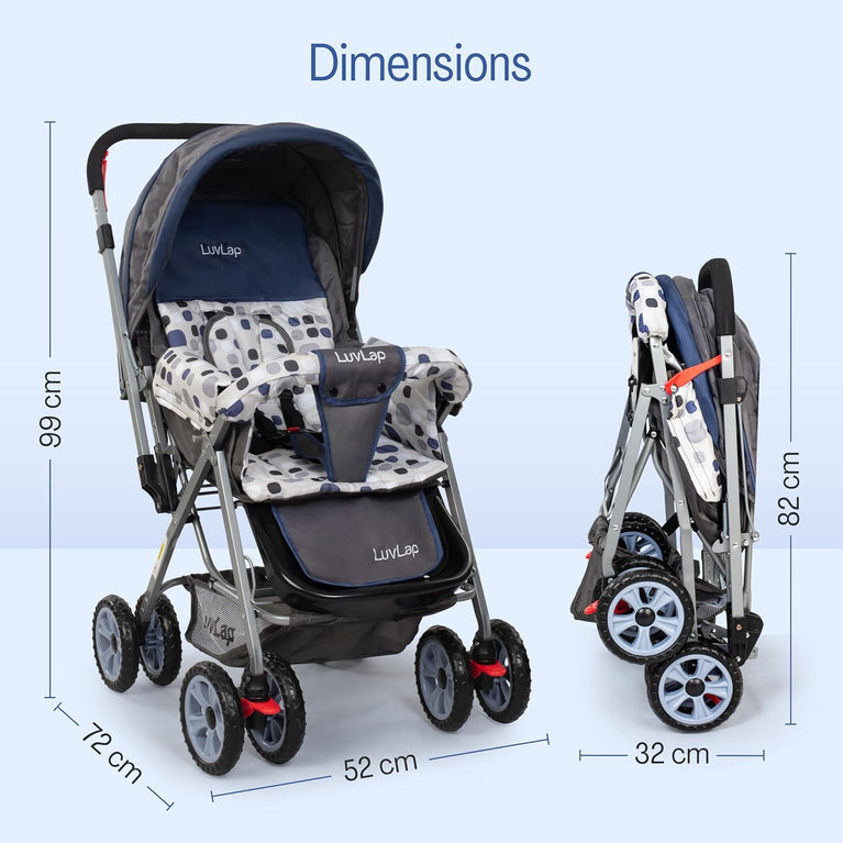 Baby Stroller for Kids with Reversible Handle & 5-Point Safety Harness – Foldable Lightweight Pram with Storage Basket | LuvLap Style