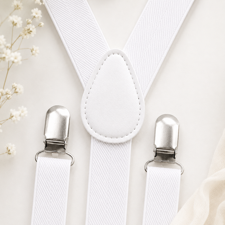 Premium Kids White Suspender & Bow Tie Set – Adjustable Y-Back Formal Braces for Boys & Girls