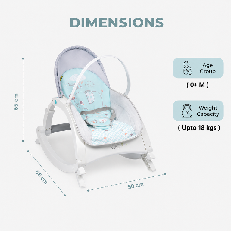 3-in-1 Premium Baby Rocker & Bouncer Chair with Music, Vibration, Adjustable Recline & Toy Bar (0-18 kg)