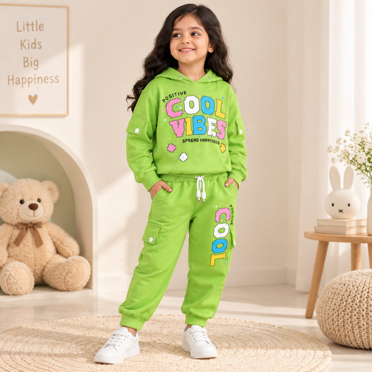 Green Cool Vibes Hoodie & Jogger Set | Kids Co-ord Set